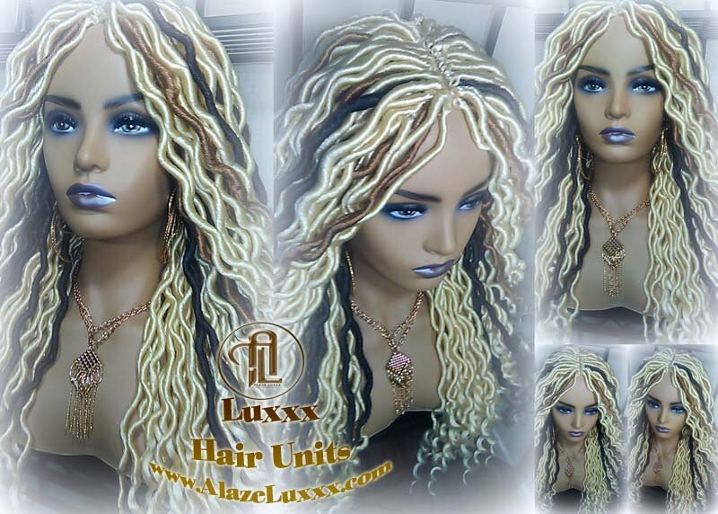 Platinum Blonde Gypsy Bohemian Boho Goddess Faux Dread Locs Wig Unit! Blonde #613 #27 Brown Wavy Dred Lock Wig Crochet Messy Hair Wig