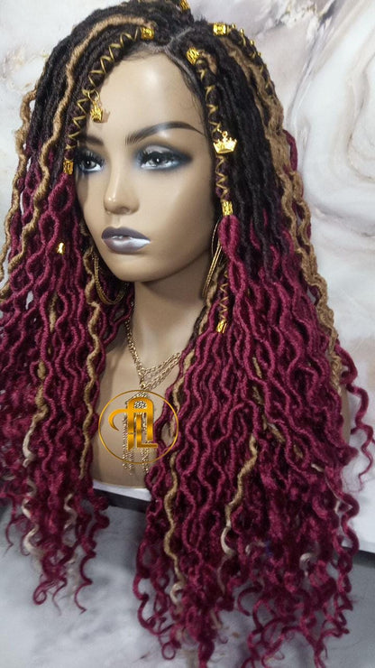 Full Lace Wig Red Burgundy 1b Black 530 Long Ombre Goddess Locs Honey Blonde 27 Marley Synthetic Braided Wig Curl Ends Bohemian Boho Gypsy
