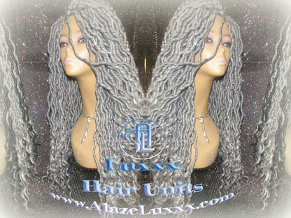 Storm Silver Grey Gray 44 51 Platinum Storm Gypsy Bohemian Boho Goddess Faux Dread Locs Wig Unit Wavy Dred  Coplay Lock Crochet Costume Hair