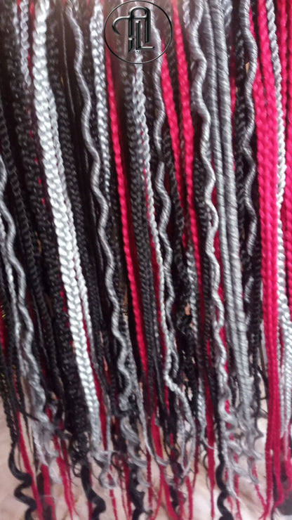 Viking Extensions Red Black Grey Silver Single End SE Braid Plaits Twist Dreads Set 100 Piece Set Kit Crochet Boho Single Loop Dreads Hippy