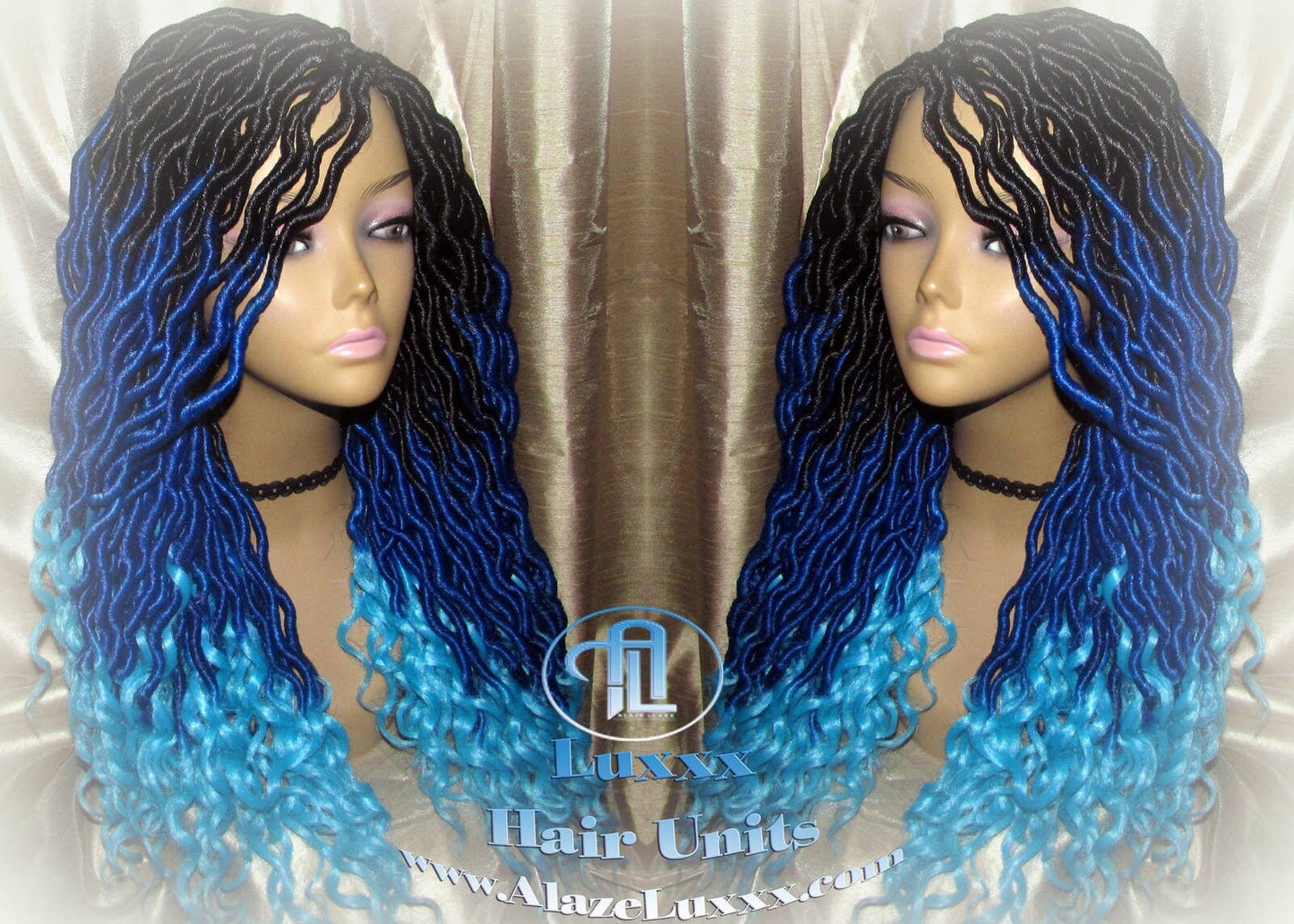 Goddess Faux Locs Blue Ombre curly long wig synthetic dreads crochet braids Mermaid Hair Drag Queen Cosplay Wig Carnival Festival Hair
