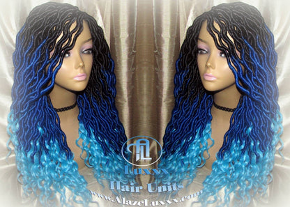Goddess Faux Locs Blue Ombre curly long wig synthetic dreads crochet braids Mermaid Hair Drag Queen Cosplay Wig Carnival Festival Hair