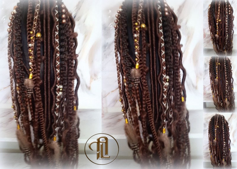 Brown Braids Extension on Hairband Hair Tie, Goddess Dreadlocks On Elastic Band Synthetic Dreads Ponytail Boho Hair Falls Renaissance
