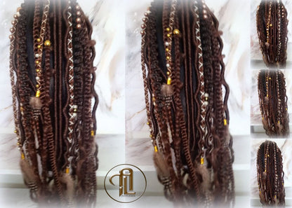 Brown Braids Extension on Hairband Hair Tie, Goddess Dreadlocks On Elastic Band Synthetic Dreads Ponytail Boho Hair Falls Renaissance