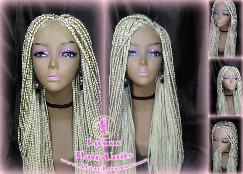 Blonde 613 Platinum Lace Baby Hair Box Braid Wig Unit Small Medium Straight Glueless! Braid Lace Wig Xpressions Hair