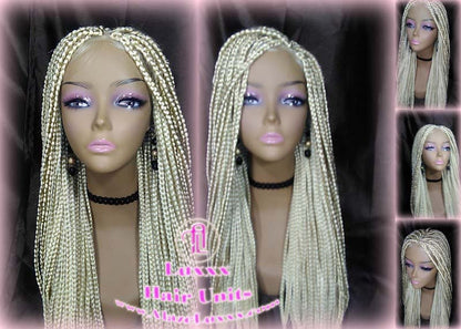 Blonde 613 Platinum Lace Baby Hair Box Braid Wig Unit Small Medium Straight Glueless! Braid Lace Wig Xpressions Hair