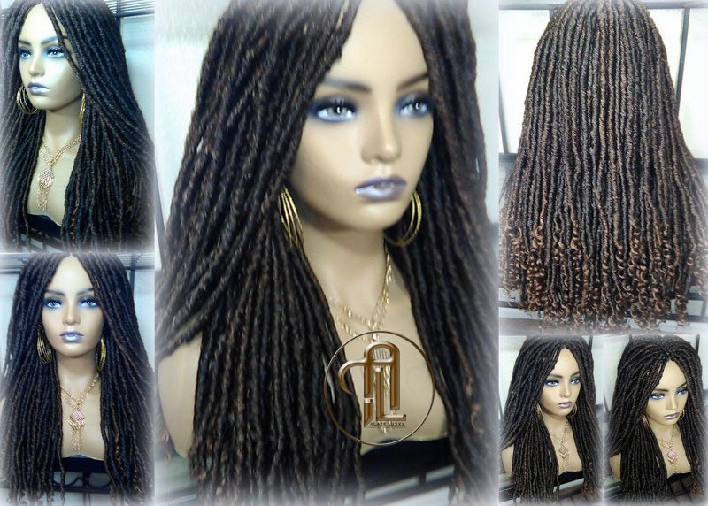 Long Straight Black Brown 30 Goddess Faux Locs Kinky Curly Ends Dread Wig Gypsy Faux Synthetic Dred Loc Bohemian Boho