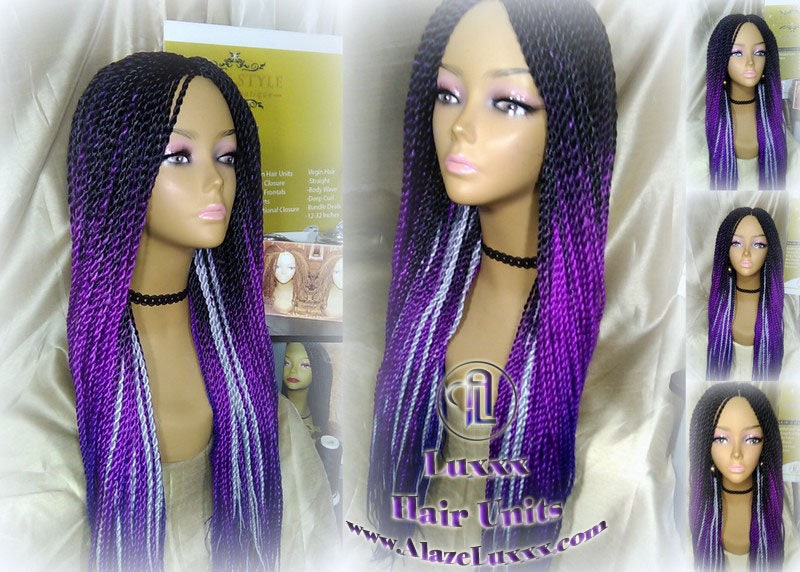 Long Ombre Purple Senegalese Twist Wig Lakers Long Small braid Kobe Bryant Ombre Mermaid Cosplay EDC Festival Carnival Vacation Wig