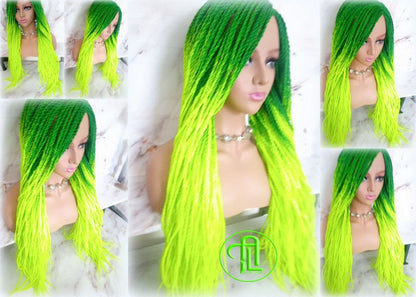 Green Florescent Gradient  Ombre Senegalese Twist Braid Wig Small Long Unicorn Glow in The Dark Braids Neon SAME DAY SHIPPING  Ready to Ship