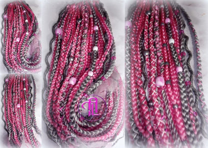 Pink Grey Silver Ponytail Hair Fall Extensions Elements Accents Feathers synthetic box braids hair scrunchie clip in Clip on Braids