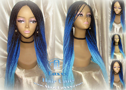 Blue Ombre Senegalese Twist Braid Wig Small Long Carnival Festival EDC Drag Queen Cosplay Unicorn Mermaid Wig Sale Alopecia Blue Braids