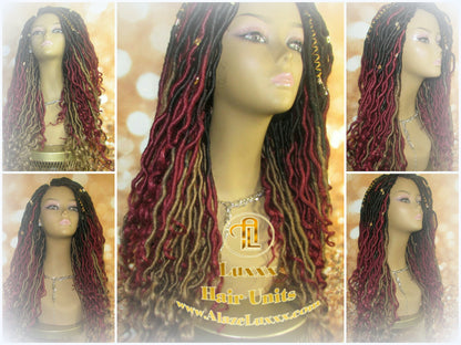 Ombre Goddess Locs Fire 530 Goddess Red Burgundy 1b Blonde 27  Marley Crochet Synthetic Dread Dred Loc Lock Wig Unit Braided Wavy Cosplay