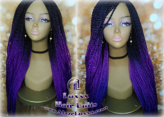 Ombre Black Purple Braid Wig Senegalese Twist 24 Inch Long Soft Crochet High Temperature Braids Synthetic Braiding Alopecia HairExtension