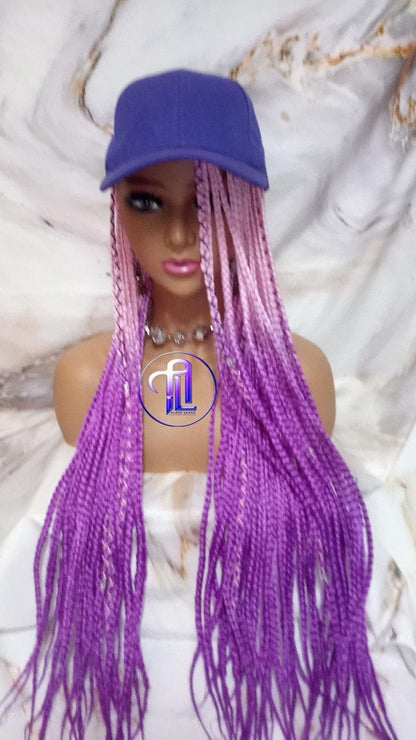 Ombre Box Braid Hat Wig | Pink Purple Lavender Braided Cap | Chemo Alopecia | Faux Braids Wig Hat | Festival Hair | Protective Style Hat Wig
