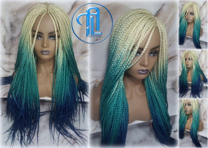 Box Braid Wig Creamy-White Blonde Lake Blue Royal Blue Braid Wig Long  Ombre Blonde Creamy Green Turquoise Blue Mermaid Hair Multi Color