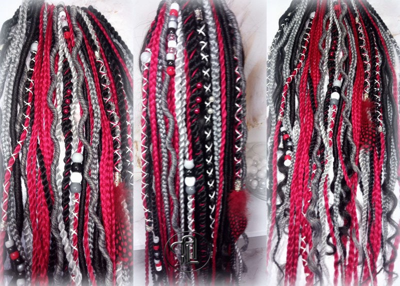 Ponytail Hair Fall Viking Extensions Black Red Elements Accents Feathers synthetic box braids renaissance hair scrunchie kawaii dreadlock