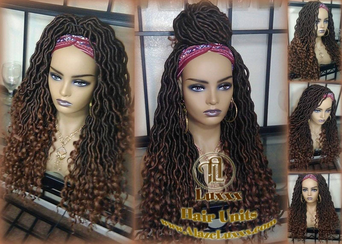 Bohemian Boho Gypsy Headband Wig Black Brown Goddess Faux Loc Wig Long Wavy Brown Tips Ends 30 Hair Dread DE SE Dred Lock Braided Wigs