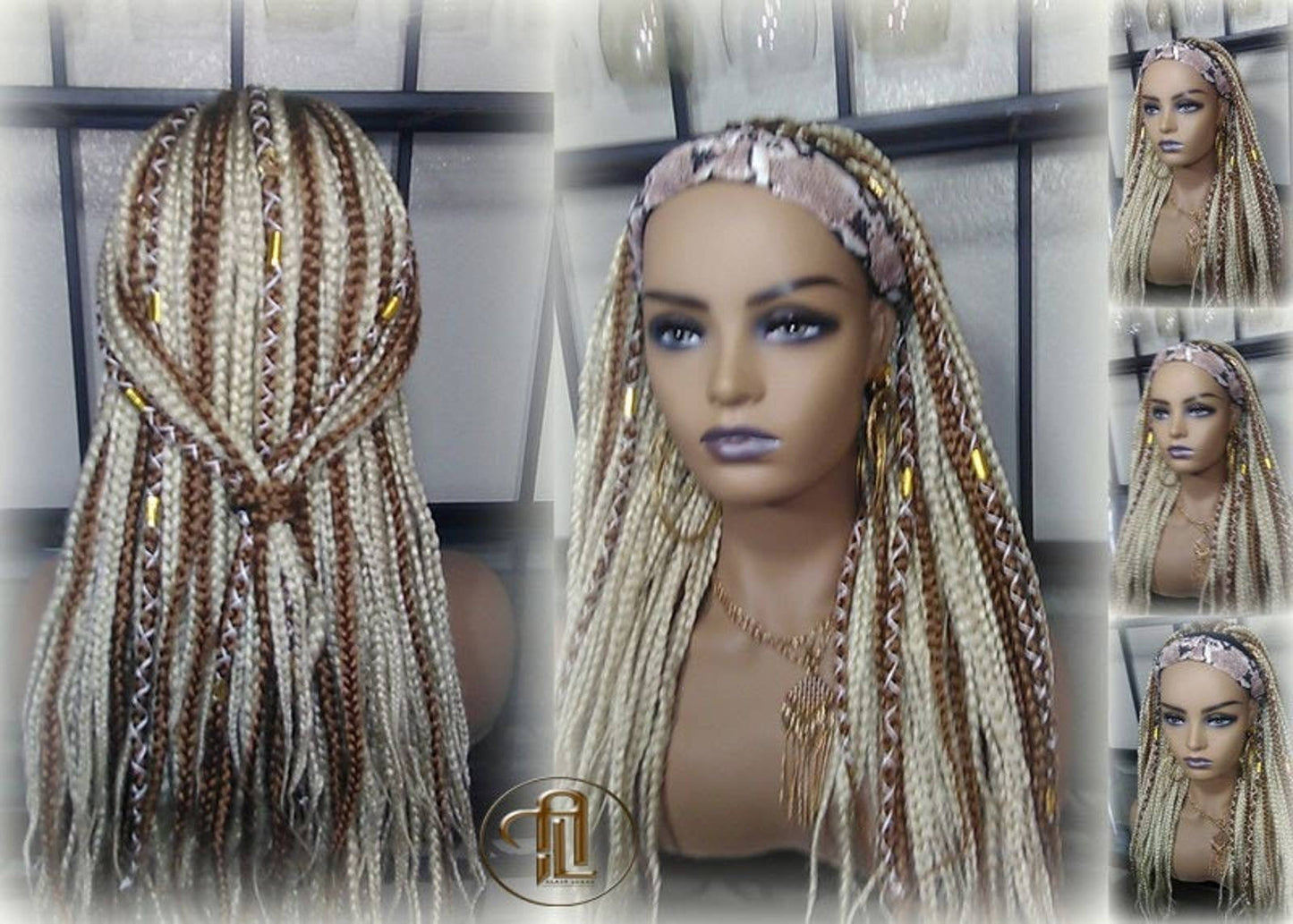 Headband Wig Blonde 613 Platinum 27 Honey Box Braids Gypsy Bohemian Boho Wig Blonde Long Straight Waterfall Hair Braided Wig