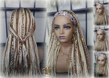 Headband Wig Blonde 613 Platinum 27 Honey Box Braids Gypsy Bohemian Boho Wig Blonde Long Straight Waterfall Hair Braided Wig