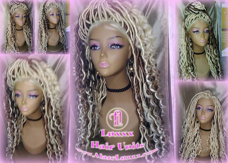 Lace Frontal Lace Front Goddess Faux Locs Wig Baby Hair Platinum Blonde Brown Goddess Faux Locs Dread Loc wigs Gypsy Boho 613