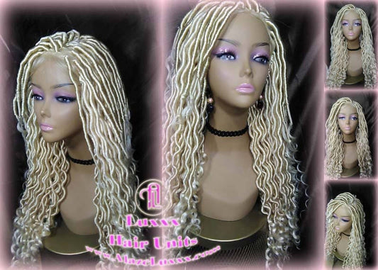 Boho 613 Boho Braid Wig Bohemian Lace Closure Wig Platinum Blonde Goddess Faux Locs Baby Hair Gypsy