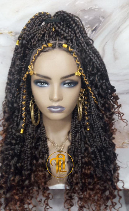 Full Lace Wig Box Braid Wig Long Brown black boho curyly box braids 1b 30 brown auburn Medium Straight bohemian gypsy Mix Black Brown