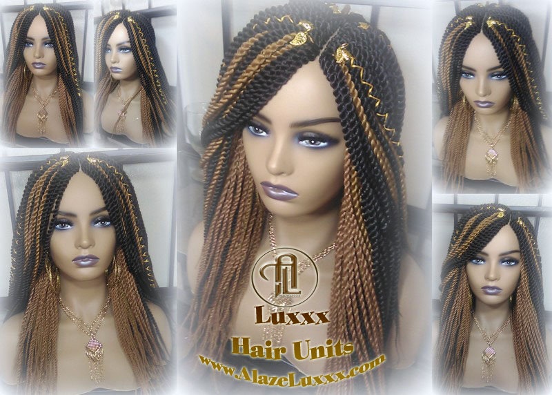 Straight Senegalese Twist Wig Unit! Medium Small Short Blonde Brown #4 #27 Crochet Twist Braided Wig 2tone honey blond hair Alopecia wig