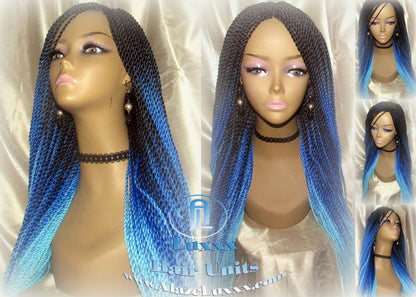 Blue Ombre Senegalese Twist Braid Wig Small Long Carnival Festival EDC Drag Queen Cosplay Unicorn Mermaid Wig Sale Alopecia Blue Braids