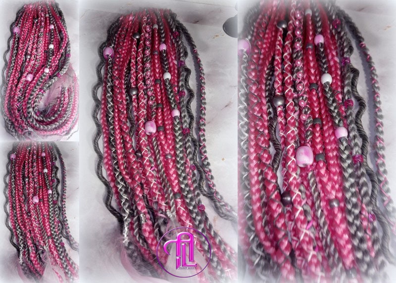Pink Grey Silver Ponytail Hair Fall Extensions Elements Accents Feathers synthetic box braids hair scrunchie clip in Clip on Braids
