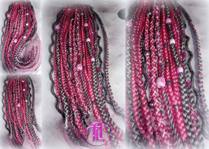 Pink Grey Silver Ponytail Hair Fall Extensions Elements Accents Feathers synthetic box braids hair scrunchie clip in Clip on Braids