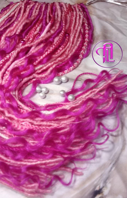 Pink white curl SE 75 Piece Set Straight wavy dreads textured braid Bohemian synthetic dreadlock Soft Boho Dread Braid Hair Extension Plaits