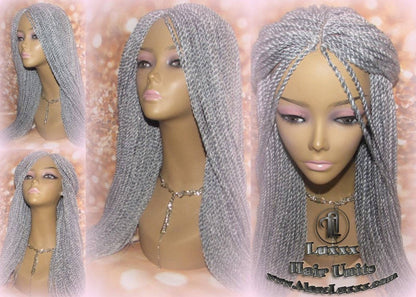 Senegalese Twist Wig Grey 44 51 Silver Braids Long Straight Small Storm Twist Braided Wigs Twisted Xpressions Braiding Hair Platinum Braids