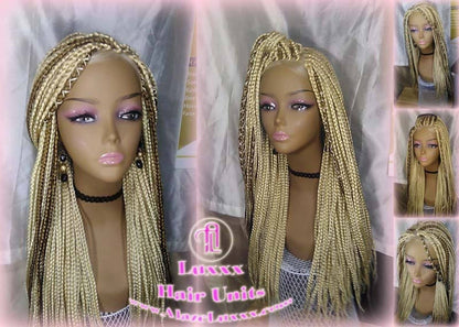 Box Braid Wig Blonde 613 27 Honey Blonde Platinum Lace Baby Hair Unit Small Medium Straight Glueless! Braid Lace Wig Xpressions Hair