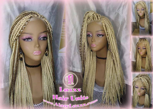 Box Braid Wig Blonde 613 27 Honey Blonde Platinum Lace Baby Hair Unit Small Medium Straight Glueless! Braid Lace Wig Xpressions Hair