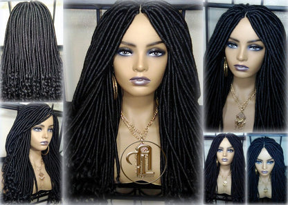 Long Straight Black Goddess Faux Locs Curly Ends Dread Wig Gypsy Faux Synthetic Dred Loc Bohemian Boho