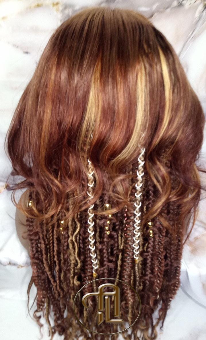 Human Hair Lace Frontal Dread Braid Twist Boho Synthetic Side Part Bohemian Ombre Brown Blonde Long Wavy Curly Balayage Wig