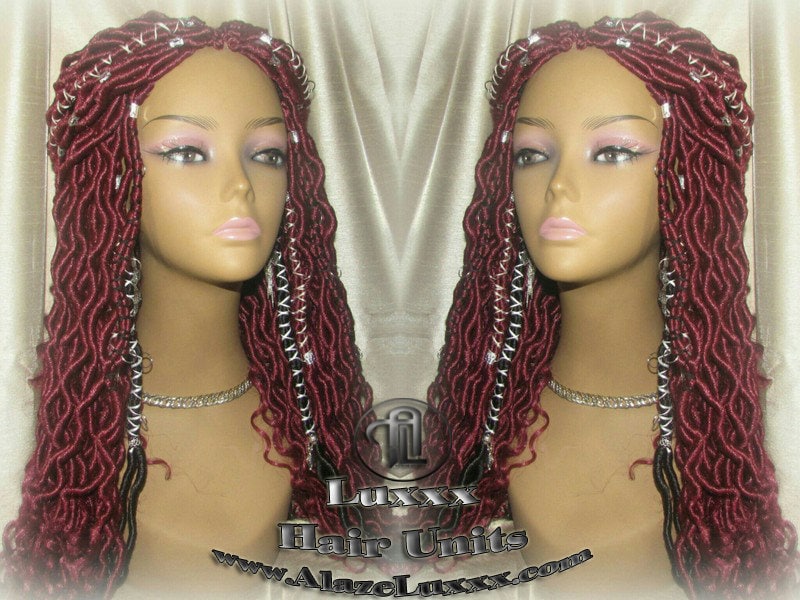 Braided Faux Wig Rich Red Black Goddess Loc Bohemian Boho Dread DE SE Dred Lock Crochet Braided Wig Costume Carnival Festival Hair fairy wig
