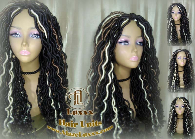 Gypsy Bohemian Boho Long Wavy Goddess Faux Locs Honey Platinum Blonde 613 27 Black Dread DE SE Dred Lock Braided Wigs Festival Hair Distress