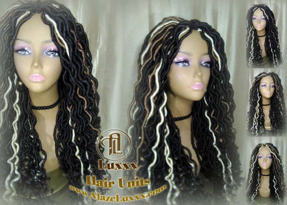Gypsy Bohemian Boho Long Wavy Goddess Faux Locs Honey Platinum Blonde 613 27 Black Dread DE SE Dred Lock Braided Wigs Festival Hair Distress