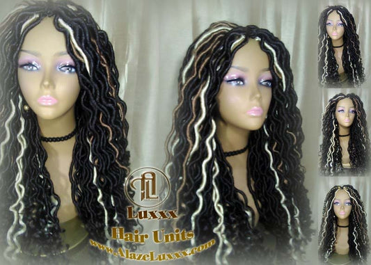 Gypsy Bohemian Boho Long Wavy Goddess Faux Locs Honey Platinum Blonde 613 27 Black Dread DE SE Dred Lock Braided Wigs Festival Hair Distress