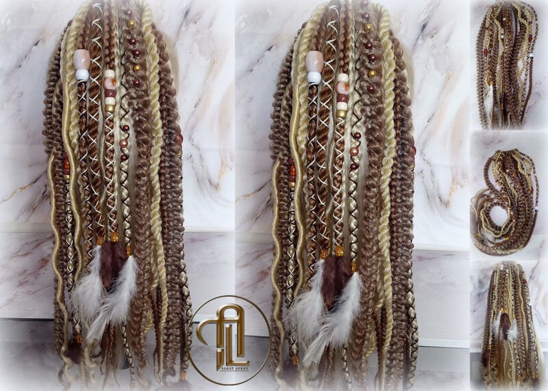 Ponytail Hair Fall Viking Renaissance Extensions Blonde Brown Elements Accents Feathers synthetic box braids hair scrunchie clipin Butterfly