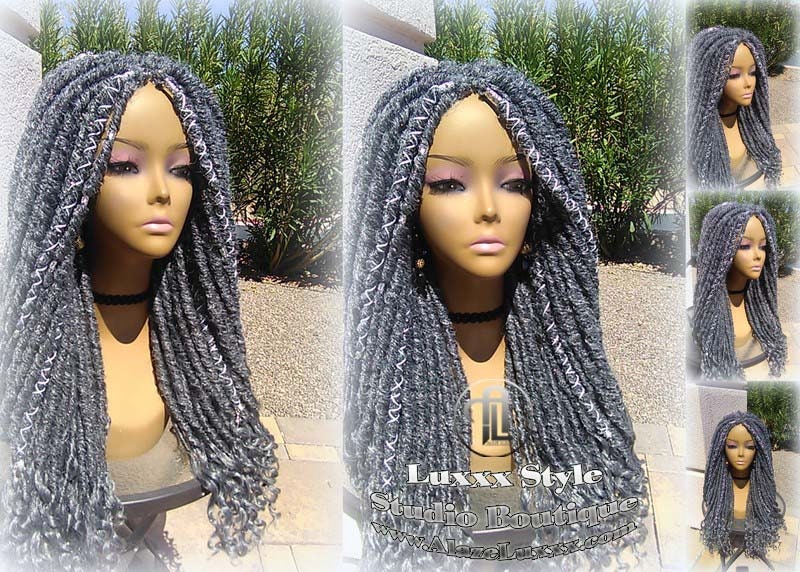 Big Large Fluffy  Storm Silver Grey Gray 44 51 Platinum Metallic Chrome Hair Gypsy Bohemian Boho Goddess Faux Dread Locs Wig Coplay Crochet