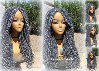 Big Large Fluffy  Storm Silver Grey Gray 44 51 Platinum Metallic Chrome Hair Gypsy Bohemian Boho Goddess Faux Dread Locs Wig Coplay Crochet