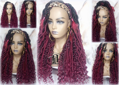 Headband Wig Ombre Black Red Burgundy 530 Dreads Mix Set Twist Soft Crochet Boho Dread Braid Set Bohemian extensions