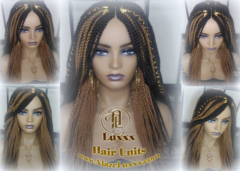 Straight Senegalese Twist Wig Unit! Medium Small Short Blonde Brown #4 #27 Crochet Twist Braided Wig 2tone honey blond hair Alopecia wig