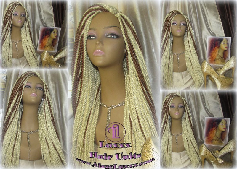 613 Blonde Long Straight Small Senegalese Twist Wig Unit Barbie Blonde 22' Braids Twist Locs 613 Braiding Hair Platinum Blonde Braids Wig