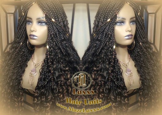 Box Braid Wig Long Brown black boho curyly box braids 1b 30 brown auburn Medium Straight bohemian gypsy (13) Mix Blonde Ombre