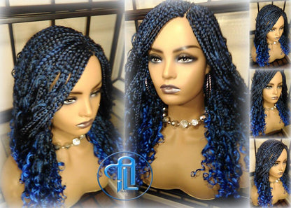 Blue Ombre Goddess Box Braids Mermaid curly long distressed bohemian braids Gradient Hair Short Curly 14/16in