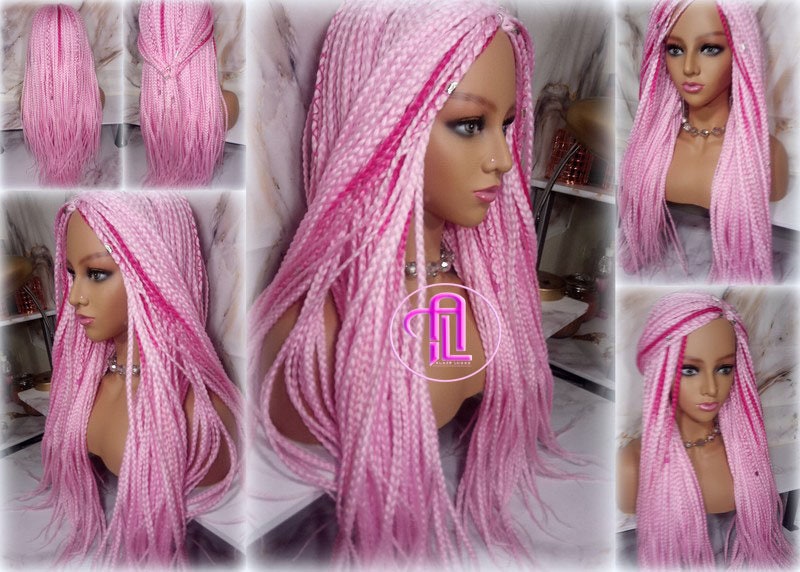Light Pink Hot Pink Mermaid Princess Wig Box Braids braided Synthetic hair Lace Part Wig Light Pink wig extensions stage hair wig Barbie