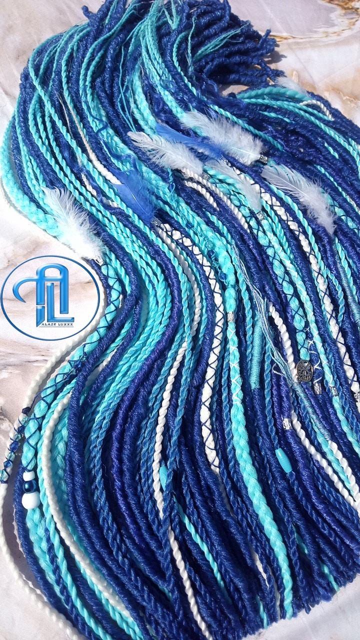 Blue White Ombre SE Synthetic Crochet Straight Dreads Braids synthetic soft and light Braid in hair extension Fake Faux Dreads Partial Set